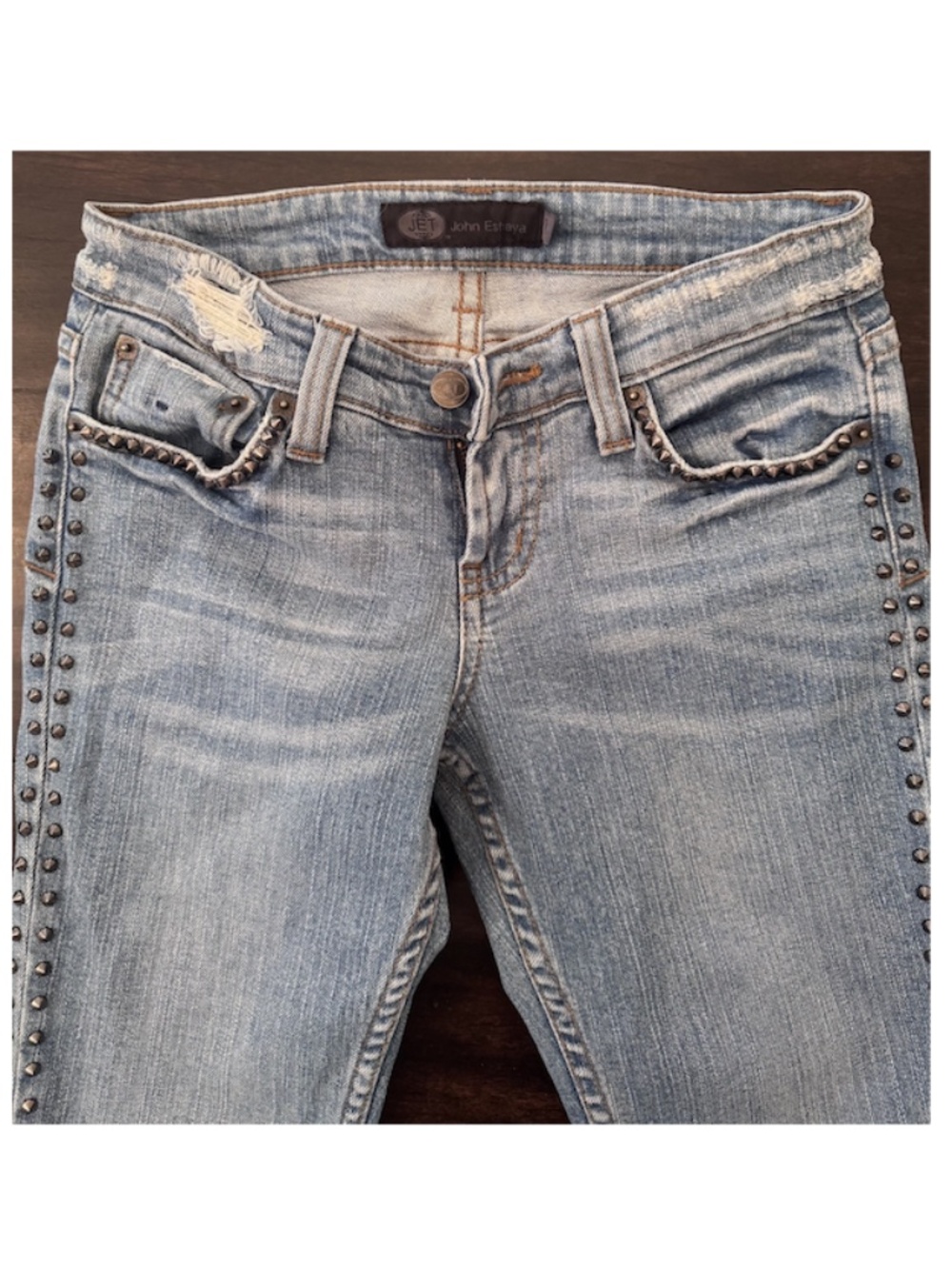 JET John Eshaya 00 Studded Skinny Jeans Lightning Bolt USA Y2K Low Rise Denim